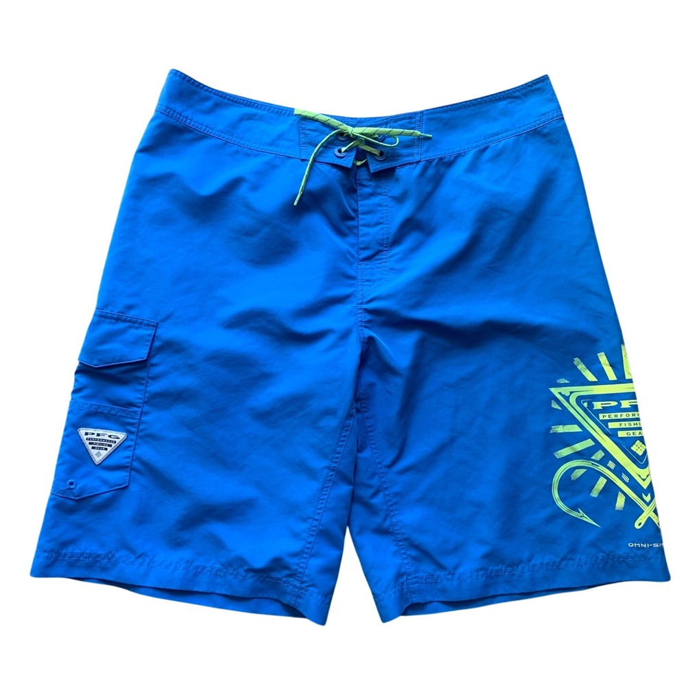 Columbia PFG Mens Blue Board Shorts Fishing Cargo Omni-Shield‎ Size 38W 11L